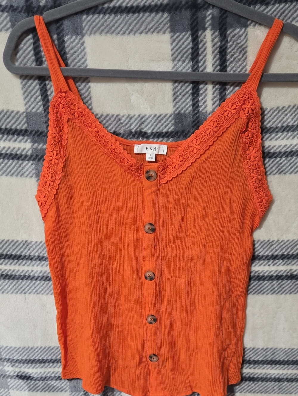 Orange Lace-Trim Button-Front Cami Top